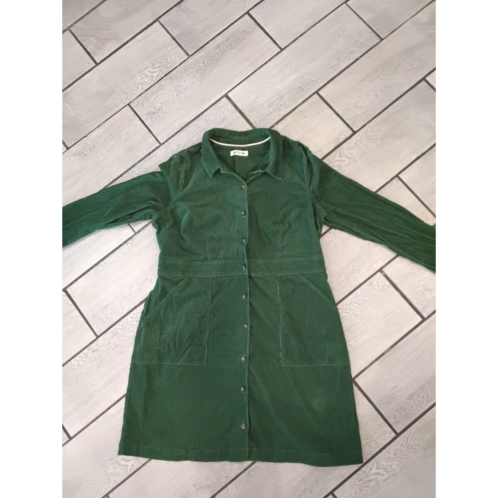 Boden Green Corduroy Shirt Dress Long Sleeve Button Front Pockets US 16-18R